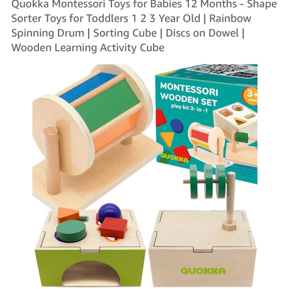 Montessori Wooden Learning Activity Cube - Green, Blue, Orange